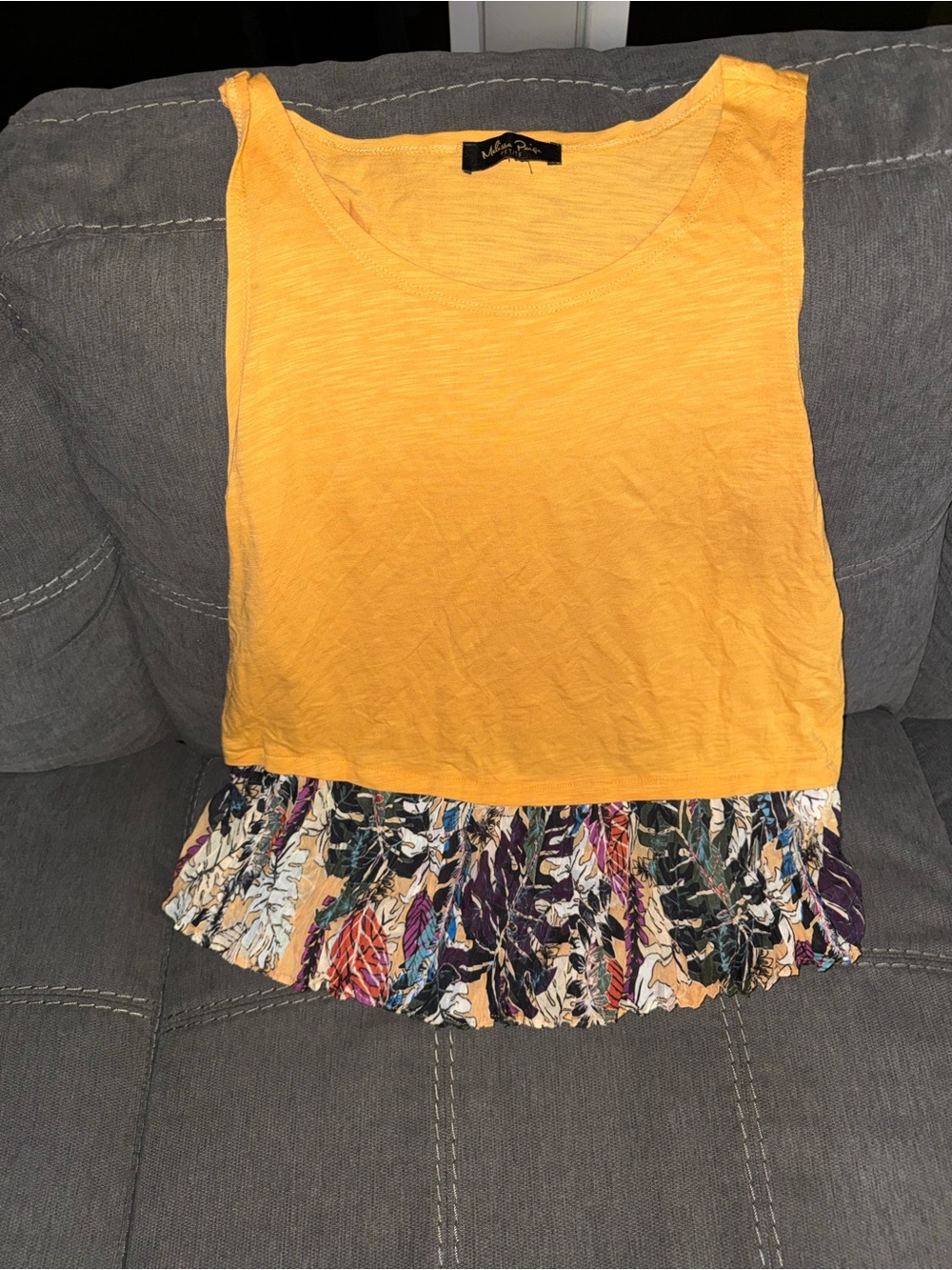 Melissa Yellow Tank Top with Multicolor Floral Ruffle
